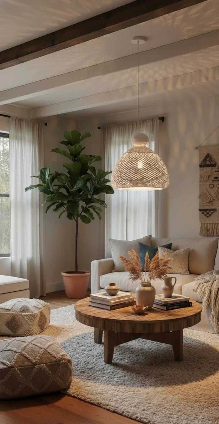 Bali Bell 32" White Rattan Pendant