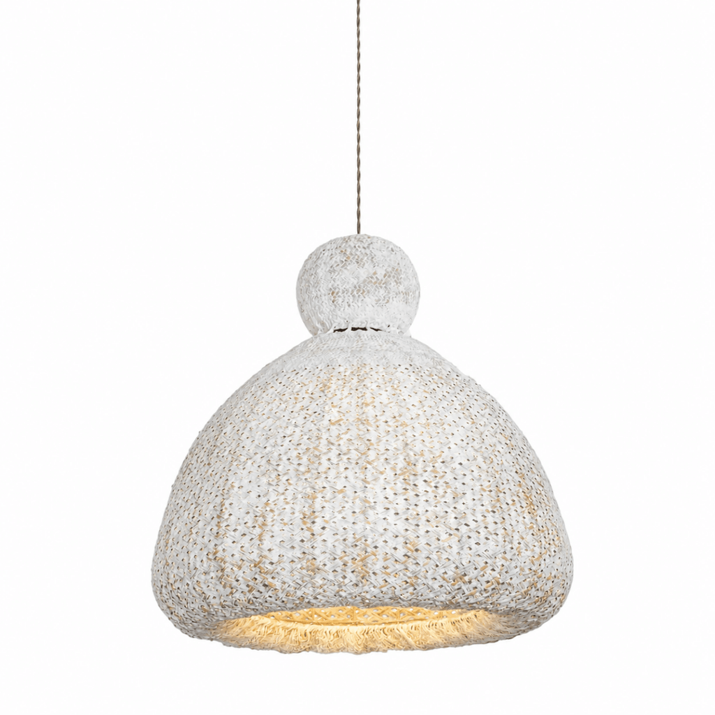 Bali Bell 32" White Rattan Pendant