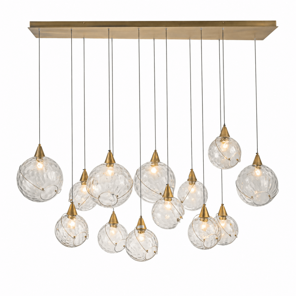 Celina 60" Clear Water Glass Linear Chandelier - 13 Lights