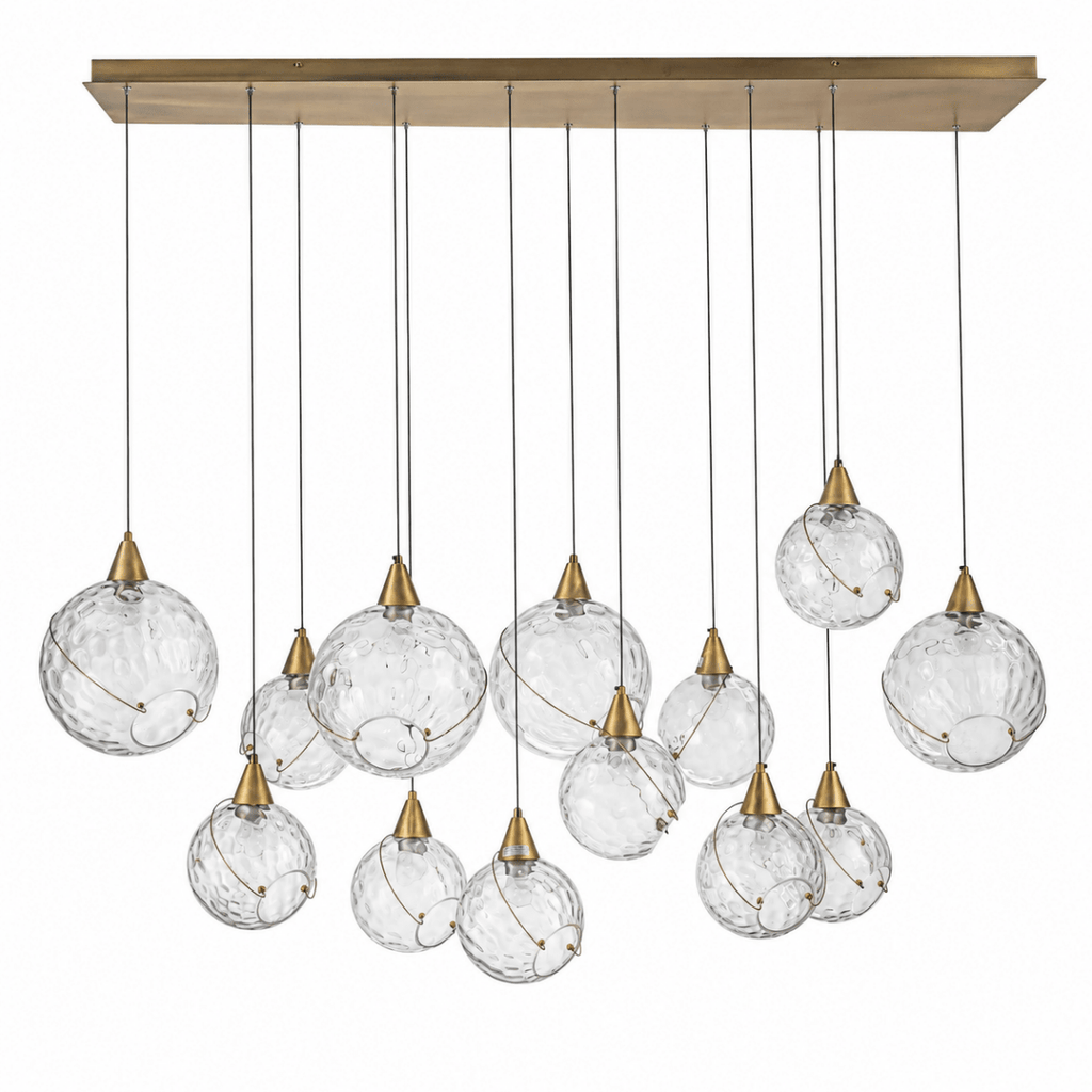 Celina 60" Clear Water Glass Linear Chandelier - 13 Lights