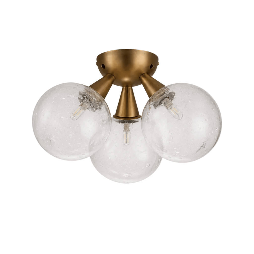 Orbit 3 - Globe Aged Brass Semi - Flush Mount